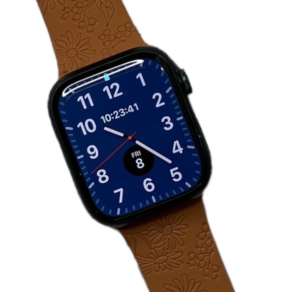 Apple Watch Silicone Band Floral Engraved Flowers Brown 42/ 44/ 45/ 49mm Women's - Picture 2 of 4